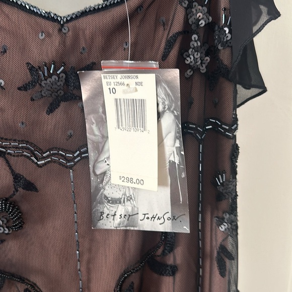 Betsey Johnson Vintage Y2K Sheer Black Over Beige Beaded Gown NWT - Picture 3 of 15